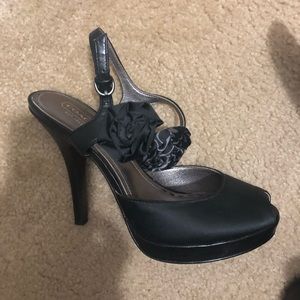 Coach black with floral accent heels